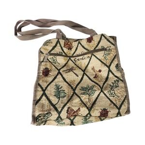 Jade Vintage Tapestry Garden Tote Bag Dragonfly Ladybug Frog Floral Zipper Pouch
